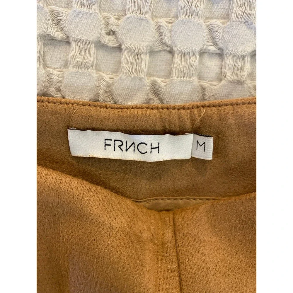 FRNCH Faux Suede Cropped Pants Size Medium Tan + Stretch Zipper‎ Side Fitted